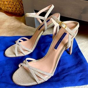 Stuart Weitzman Strappy Gold Sparkly Sandal Heels Size 7